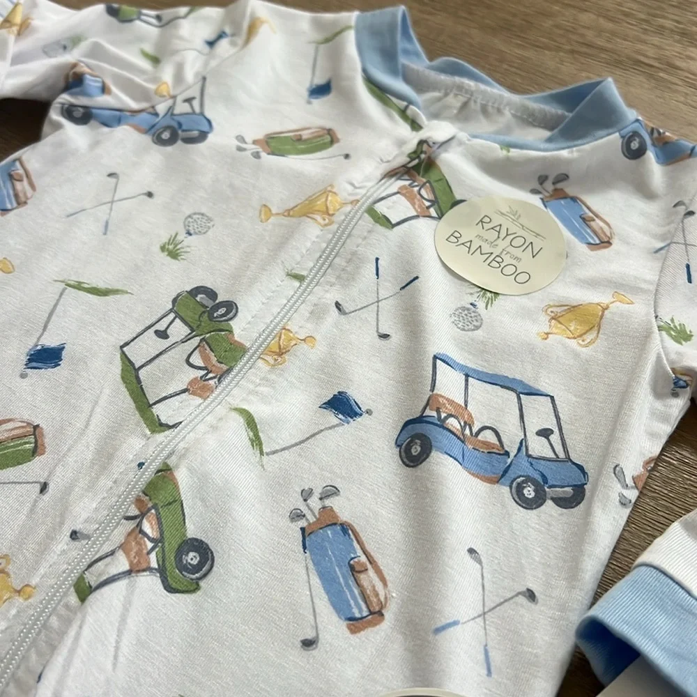 Milkberry set of 2 Baby Boy Bamboo Footie Sleepers 0-3 months Golf